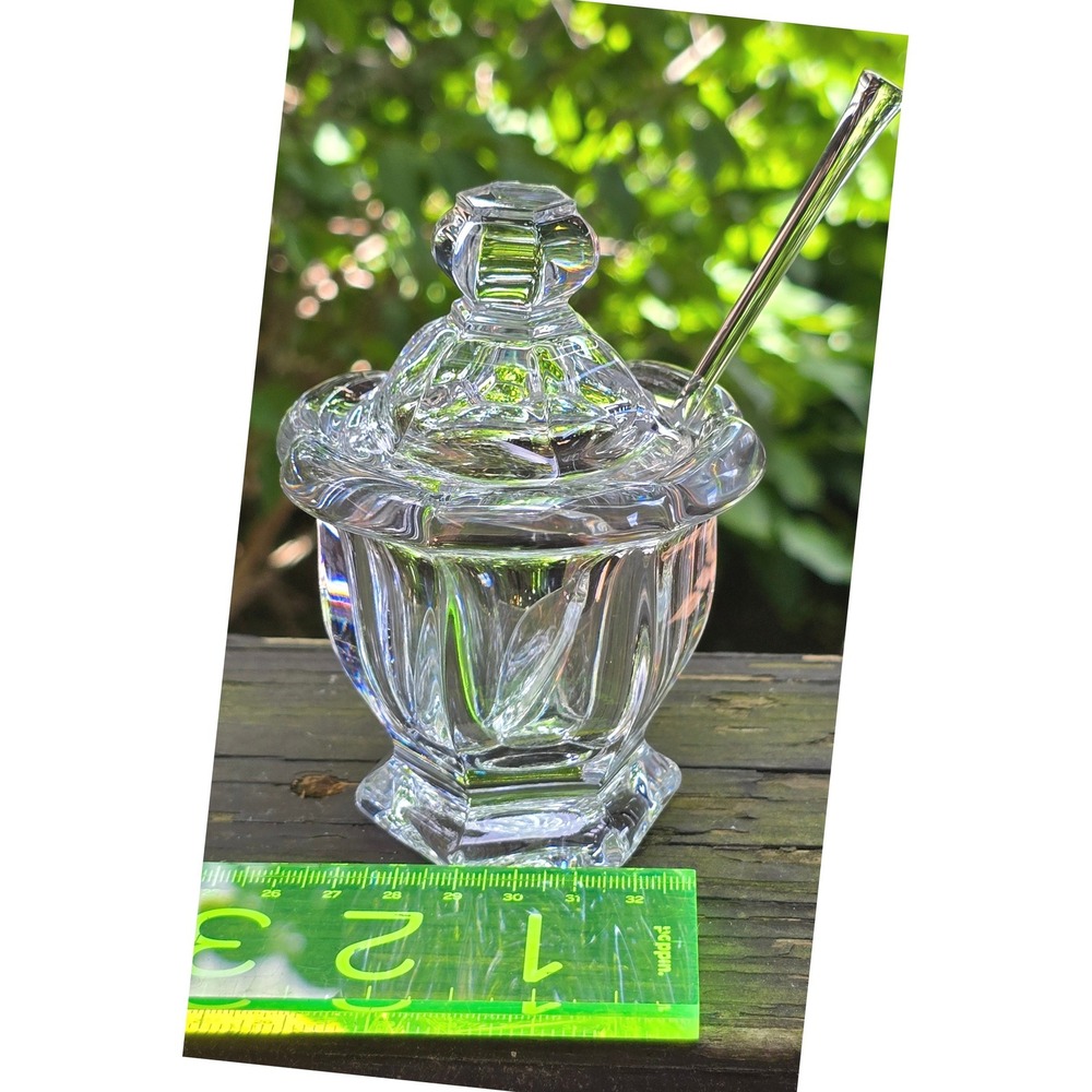 Vintage Baccarat Crystal Missouri Mustard Condiment‎ Jar with Lid & Spoon - Picture 8 of 8